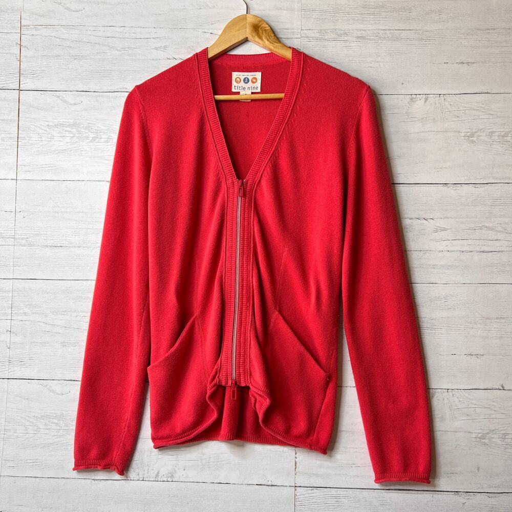 Title Nine Cardigan Womens Size Medium Coral Full Zipper Cotton Blend Stretch